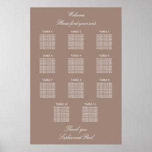 Braun 11 Tisch Hochzeit Sitzordnung Poster