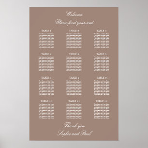 Braun 12 Tisch Hochzeit Sitzordnung Poster