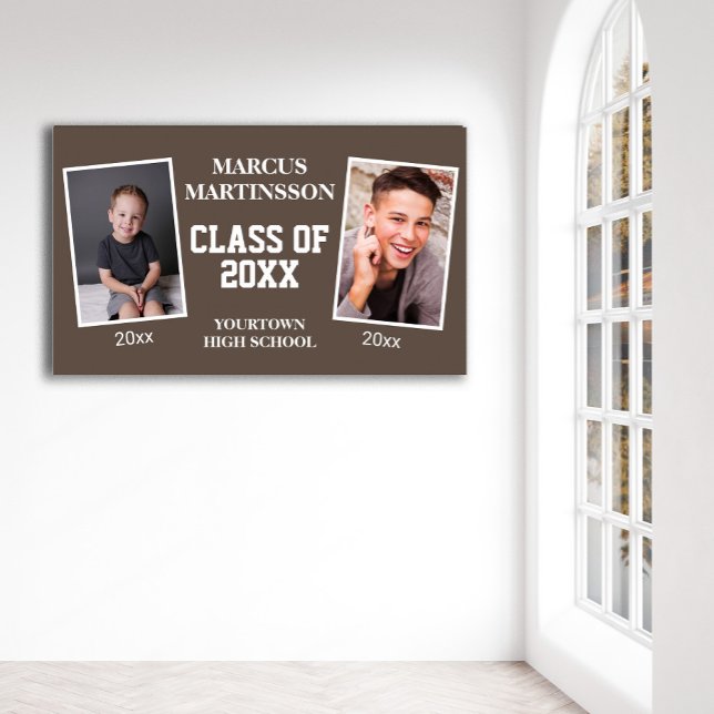 Braun 2 Foto Dann jetzt Abschluss Klasse 20xx Poster (Brown graduation 2 photo poster)