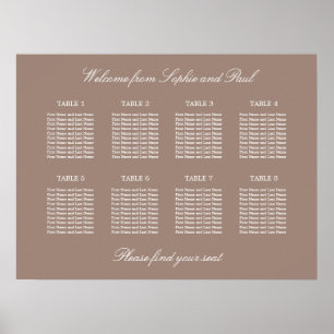 Braun 8 Tisch Hochzeit Sitzordnung Poster