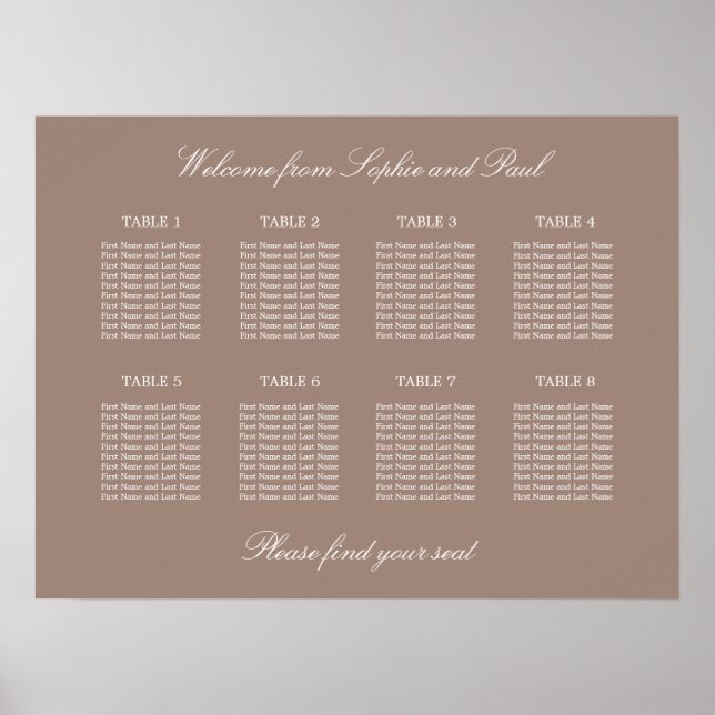 Braun 8 Tisch Hochzeit Sitzordnung Poster (Vorne)