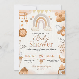 Braun Aquarell Babydusche Einladung