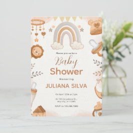 Braun-Aquarell-Babydusche mit eigener Marke Einladung