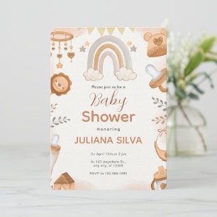 Braun-Aquarell-Babydusche mit eigener Marke Einladung