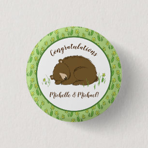 Braun Bear Baby Dusche Woodland Tiere Button