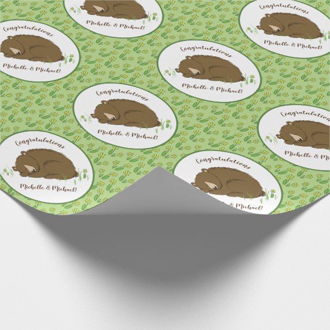 Braun Bear Baby Dusche Woodland Tiere Geschenkpapier (Ecke)