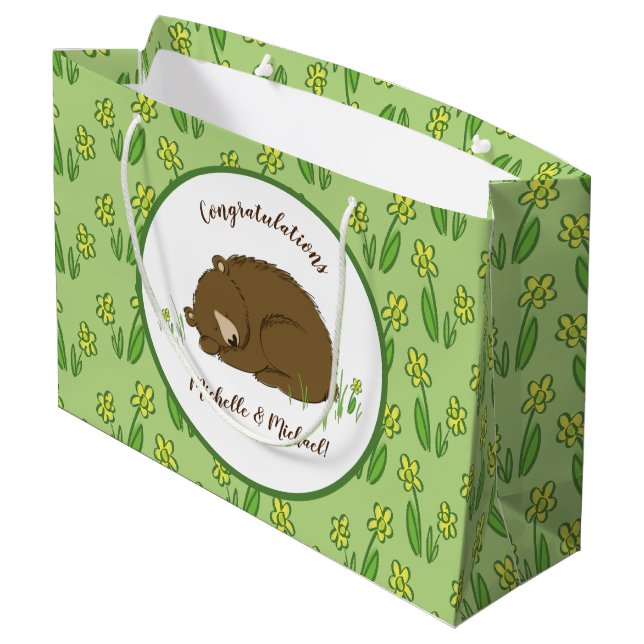 Braun Bear Baby Dusche Woodland Tiere Große Geschenktüte (Rückseite Schrägansicht)