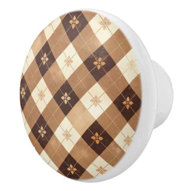 Braun Beige Gingham Blumenküche Keramikknauf (Rechts)