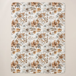 Braun Beige Grau Boho Blume Wasserfarben Sherpadecke