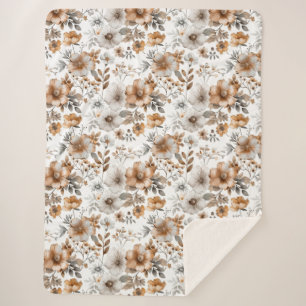 Braun Beige Grau Boho Blumen Wasserfarbe Sherpadecke