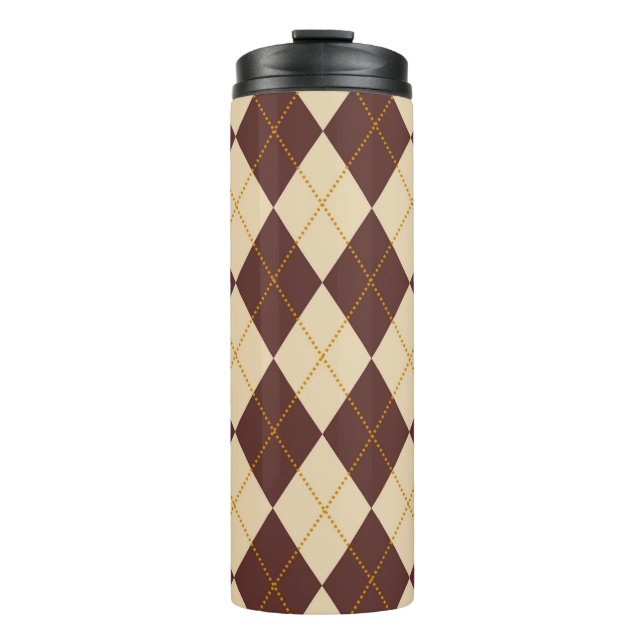 Braun Beige Herbst Argyle Diamantmuster  Thermosbecher (Vorderseite)