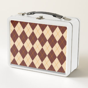 Braun Beige Herbst Raute Diamant Muster Metall Brotdose
