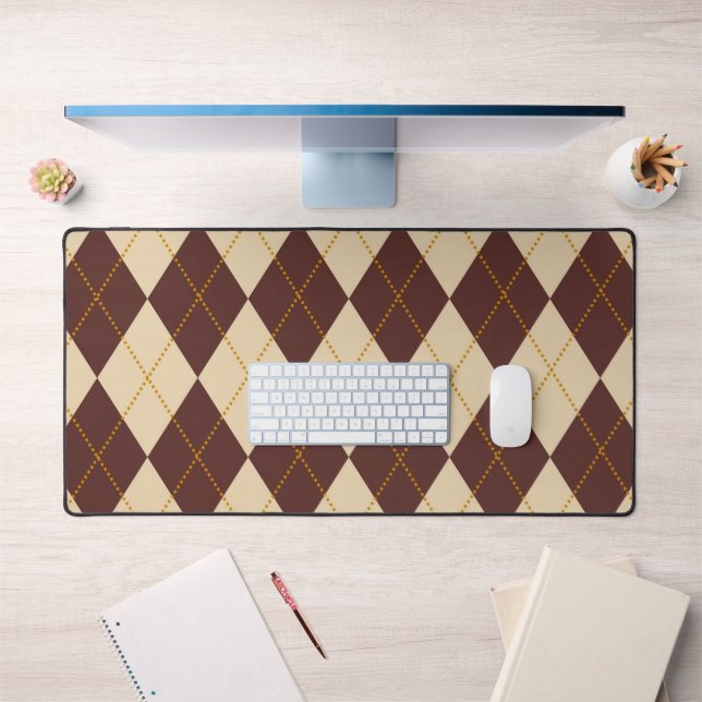 Braun Beige Herbst Raute Diamant Muster Schreibtischunterlage (Büro 1)