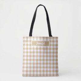 Braun Beige Kariert Gingham Personalisiert Tasche