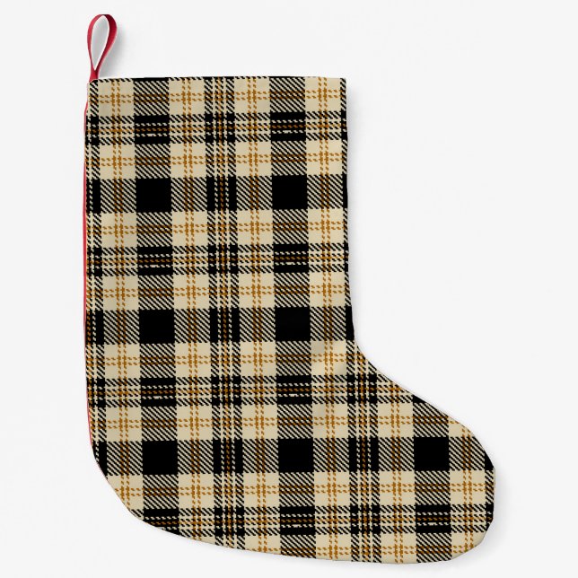 Braun Beige Kariertes Muster Kleiner Weihnachtsstrumpf (Vorderseite)