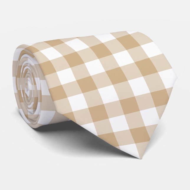 Braun Beige Karo Gingham Krawatte (Gerollt)