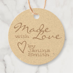 Braun Beige Made Liebe Herz Symbol Papier Geschenkanhänger