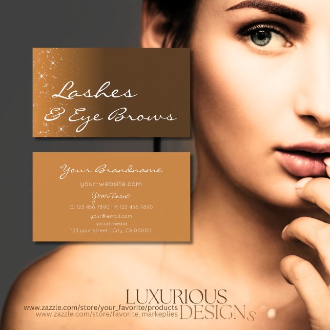 Braun Beige mit Glitzer Stars Beruflich Einfach Visitenkarte (Von Creator hochgeladen)