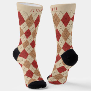 Braun Beige Rot Argyle-Muster Socken