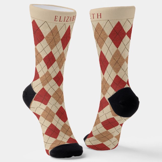 Braun Beige Rot Argyle-Muster Socken (Gewinkelt)