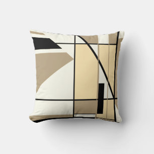 Braun, Beige, Schwarz, Weiß Mosaik geometrisches D Kissen