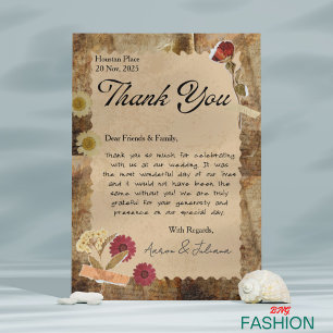 Braun Beige Vintage ästhetische Scrapbook Hochzeit Dankeskarte