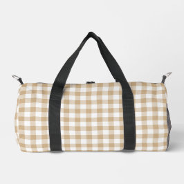 Braun Beige Weiß Gingham Karo Duffle Bag