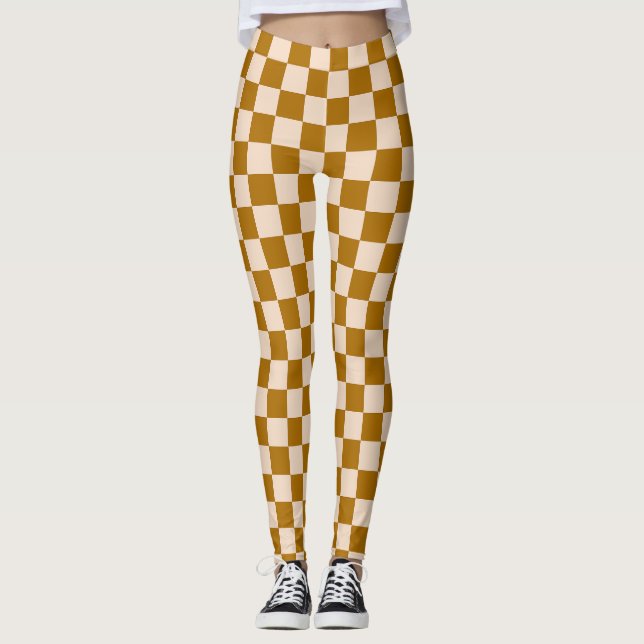Braun-beiges Schachbrettmuster Leggings (Vorderseite)