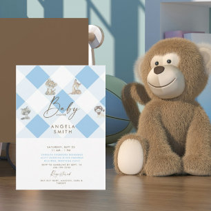 Braun & Blau Niedliche Tiere Babydusche Einladung