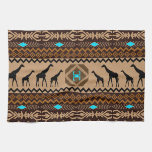 Braun Blau und Beige afrikanisches Muster und Gira Handtuch