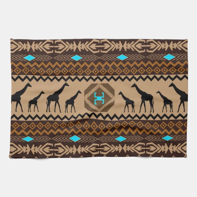 Braun Blau und Beige afrikanisches Muster und Gira Handtuch (Horizontal)
