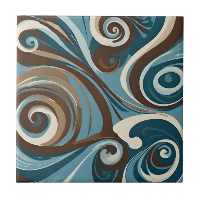 Braun, Blau und Creme Abstrakt Fliese (Vorderseite)