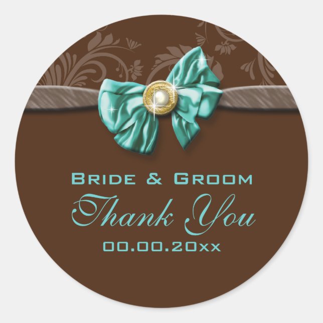 Braun-blaue Aqua-Hochzeit-Verlobung Runder Aufkleber (Vorderseite)
