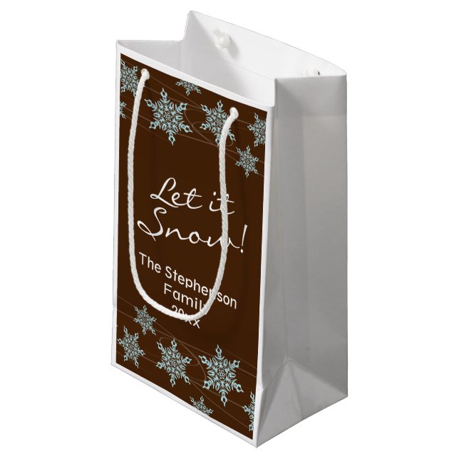 Braun/Blauer Schneeflockenurlaub Winterwind Kleine Geschenktüte (Vorderseite Schrägansicht)