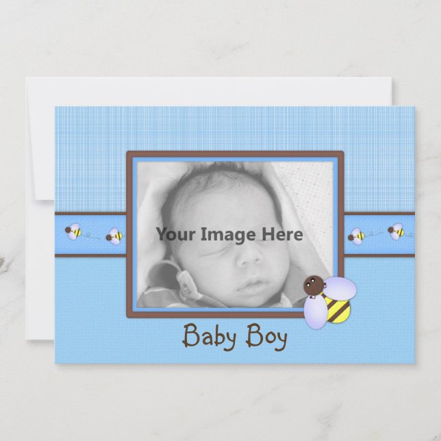 Braun & Blue Baby Boy Geburtserklärung Einladung (Vorderseite)