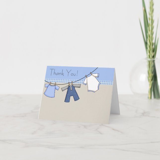 Braun Blue Clothesline Baby Boy Danke Karten (Vorderseite)