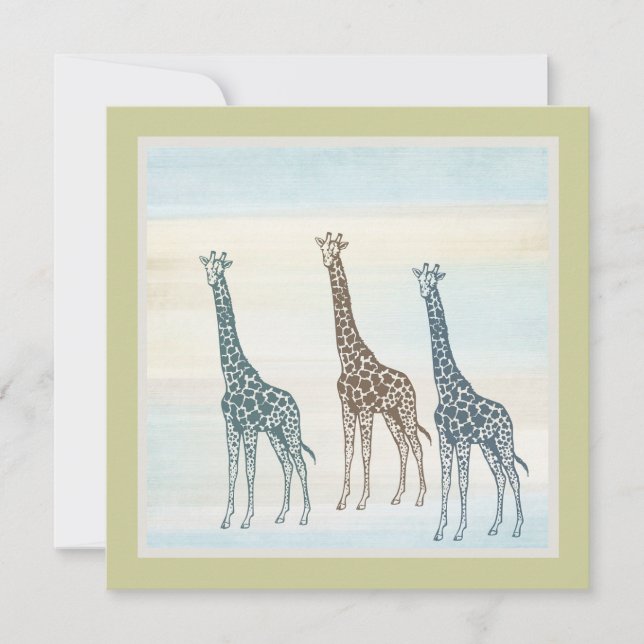 Braun Blue Giraffes Baby Dusche Einladung (Vorderseite)