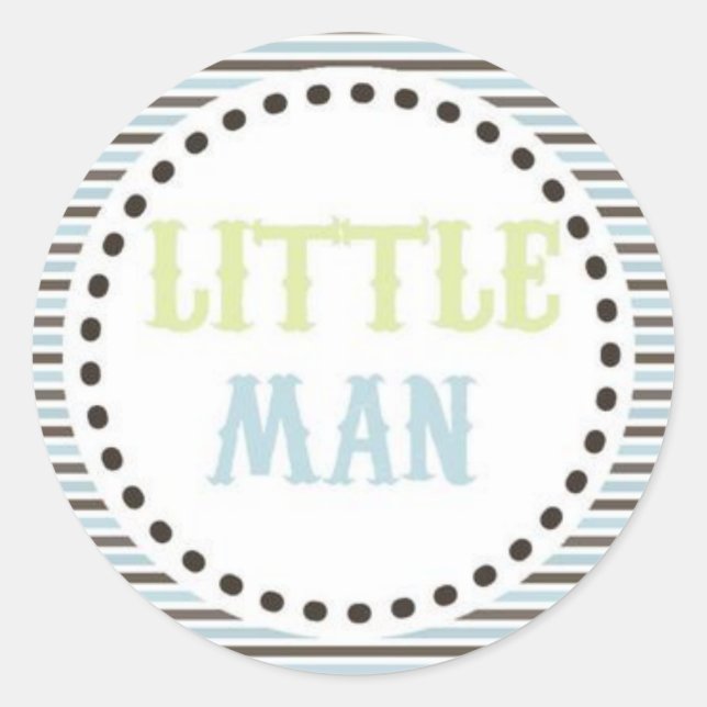 Braun & Blue Little Man Babyduschenaufkleber Runder Aufkleber (Vorderseite)