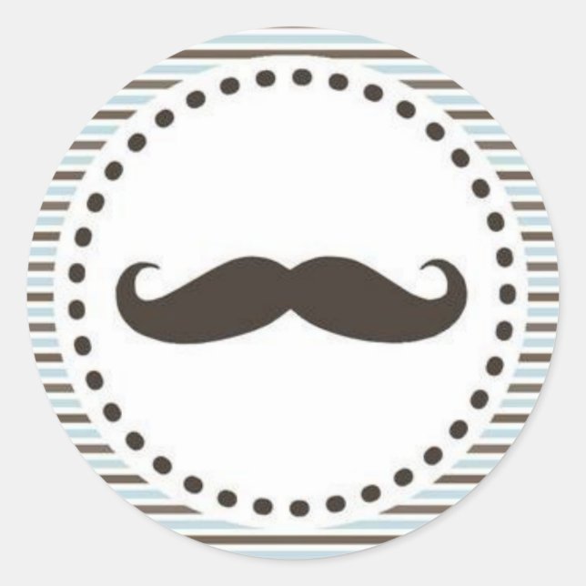 Braun & Blue Mustache Babyaufkleber Runder Aufkleber (Vorderseite)