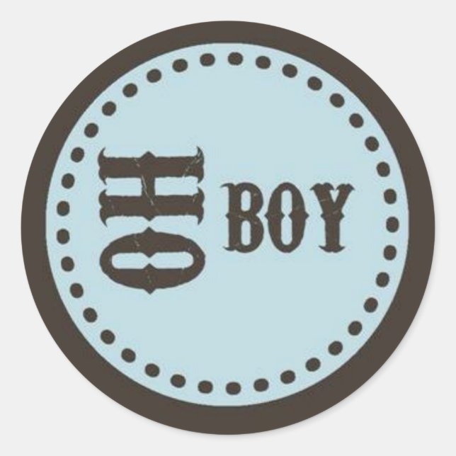 Braun & Blue Oh Boy Babyduschklemme Runder Aufkleber (Vorderseite)