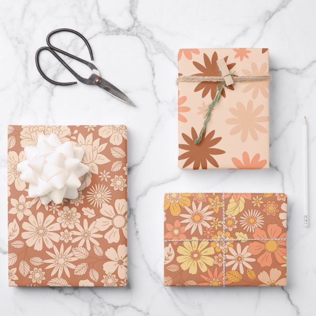 Braun Blumen Schöner Blumengarten Geschenkpapier Set (Vorderseite)