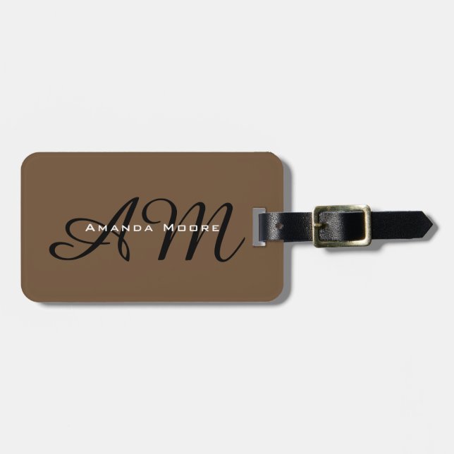 Braun Bold Monogram Modernes Minimalistisch Stilvo Gepäckanhänger (Vorderseite horizontal)