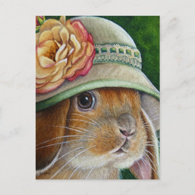 Braun Bunny Rabbit im Frühjahr Bonnet Wasserfarbe  Postkarte (Vorderseite)