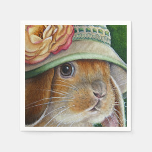 Braun Bunny Rabbit im Frühjahr Bonnet Wasserfarbe Serviette