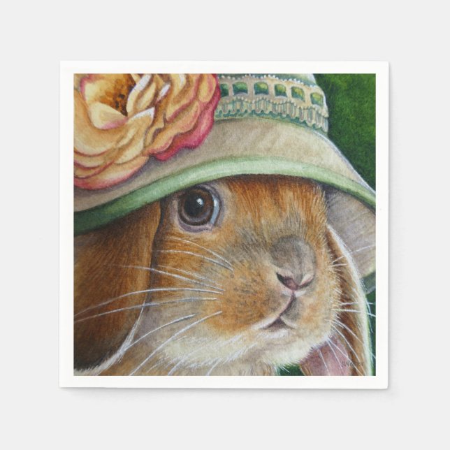 Braun Bunny Rabbit im Frühjahr Bonnet Wasserfarbe  Serviette (Vorderseite)