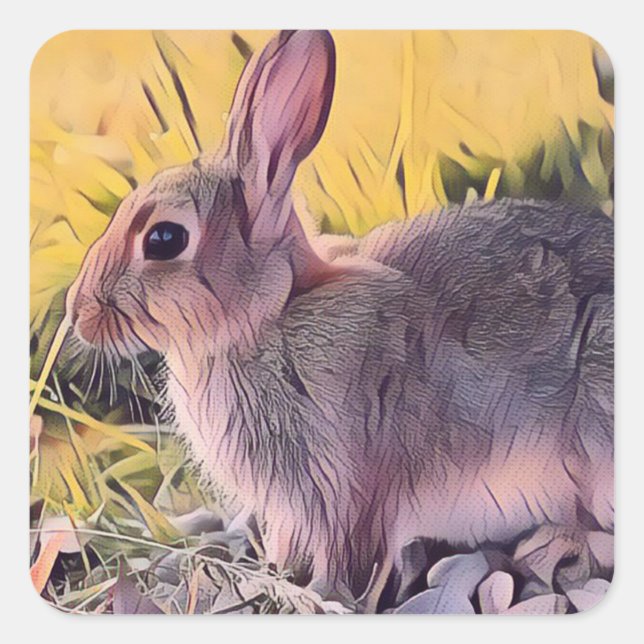 Braun Bunny Rabbit Vintage Kunst Quadratischer Aufkleber (Vorderseite)