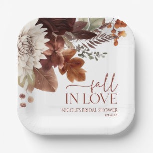 Braun Burgund Fall In Love Florale Hochzeitsdusche Pappteller