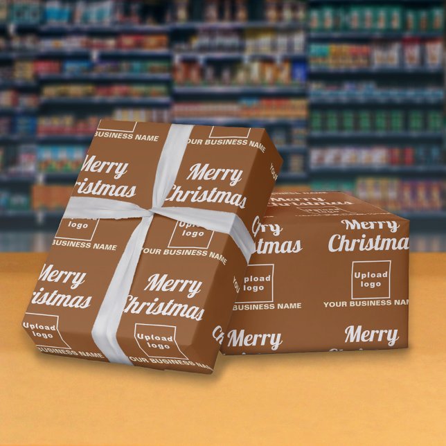 Braun | Business | Weihnachtspapier Geschenkpapier (Business name and logo with Merry Christmas greeting on brown wrapping paper)