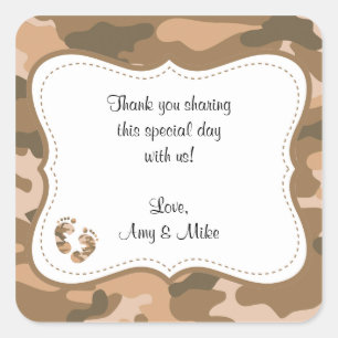 Braun Camouflage Baby Dusche Gefallen-Etikett mit  Quadratischer Aufkleber