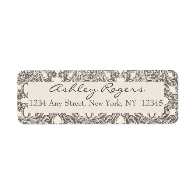 Braun Cream Damask Hochzeitskinder Rücksendeadress (Vorne)